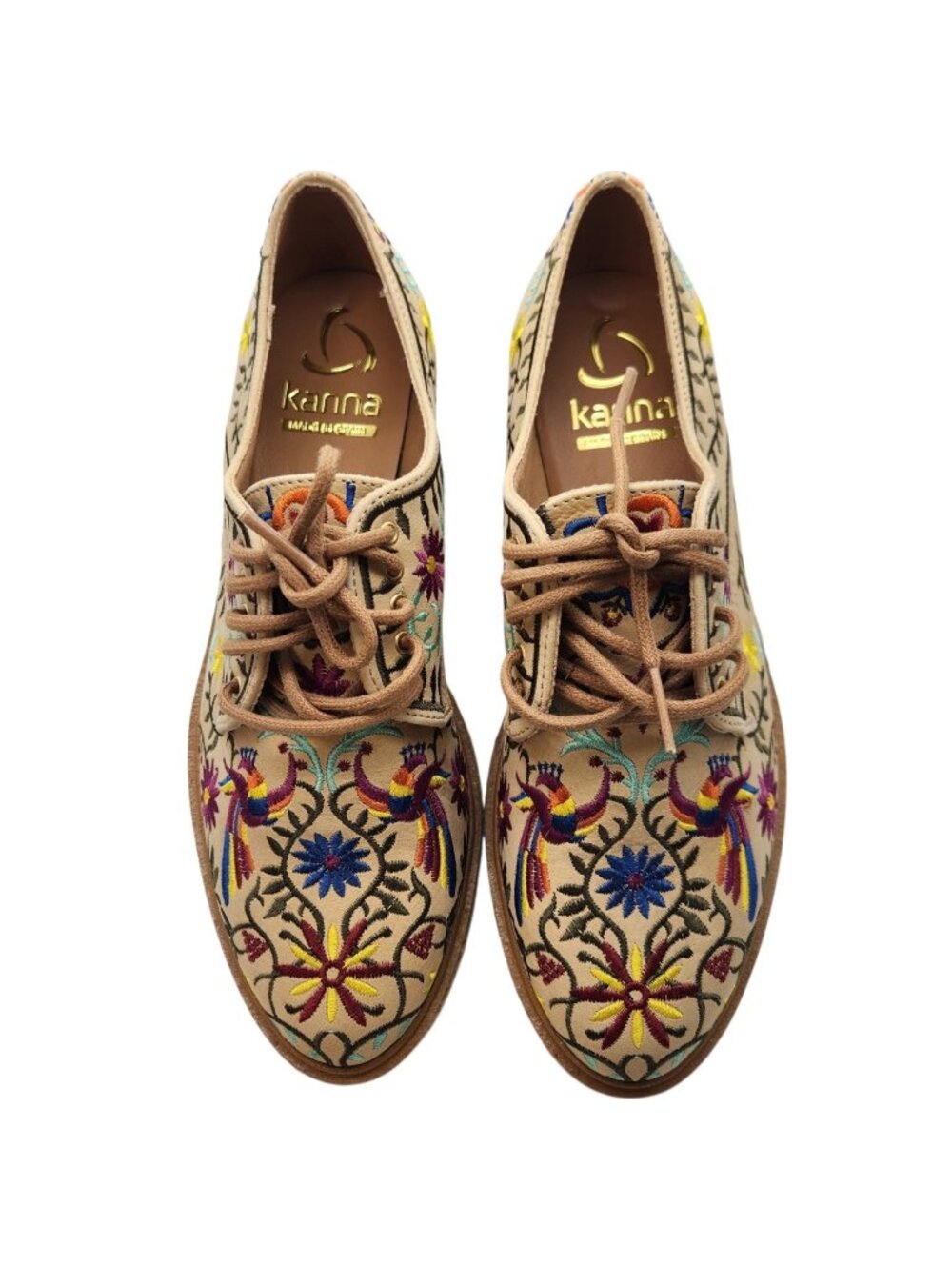 Kanna Spain Embroidered Leather Espadrilles EU 38 Bird Floral Boho Oxfords